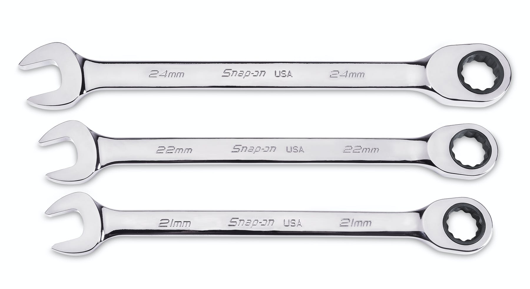 3 pc Metric Flank Drive® Non-Reversible Ratcheting Combination Wrench Set (21-24 mm) | OXRM703A 3 pc Metric Flank Drive® Non-Reversible Ratcheting Combination Wrench Set (21-24 mm) | OXRM703A